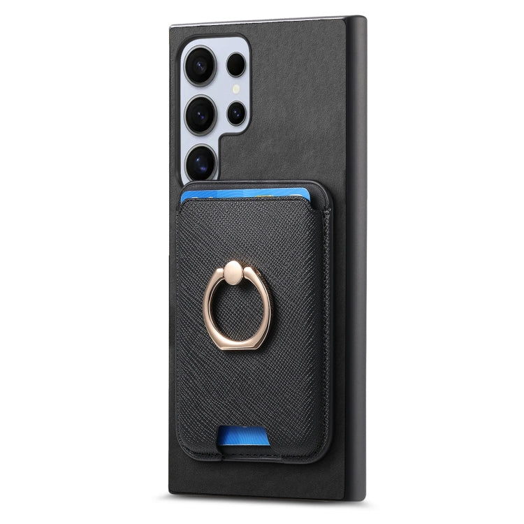 For Samsung Galaxy S24 Ultra 5G Retro Cross Leather Ring Vertical Insert Card Bag MagSafe Phone Case