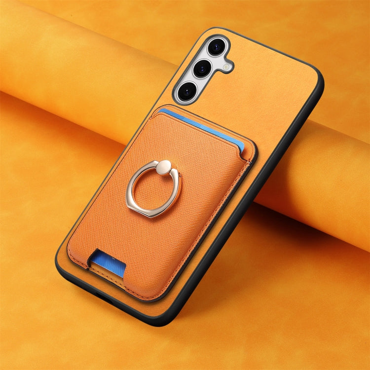 For Samsung Galaxy S24 5G Retro Cross Leather Ring Vertical Insert Card Bag MagSafe Phone Case