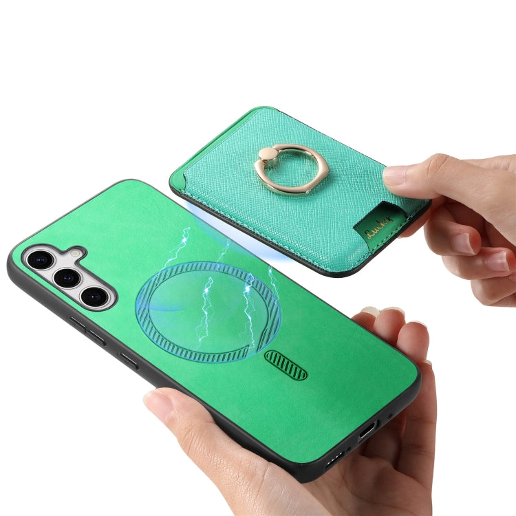 For Samsung Galaxy S24 5G Retro Cross Leather Ring Vertical Insert Card Bag MagSafe Phone Case