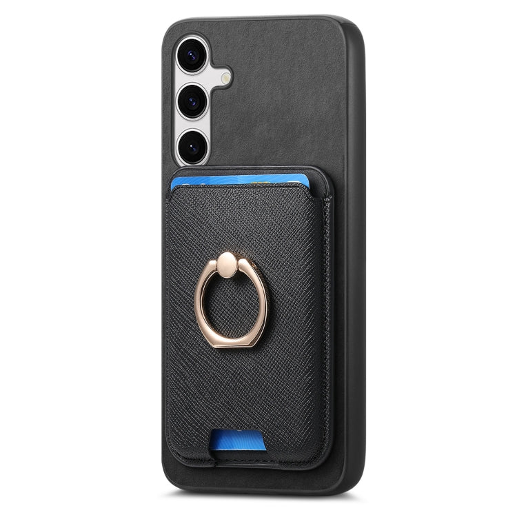 For Samsung Galaxy S24 5G Retro Cross Leather Ring Vertical Insert Card Bag MagSafe Phone Case