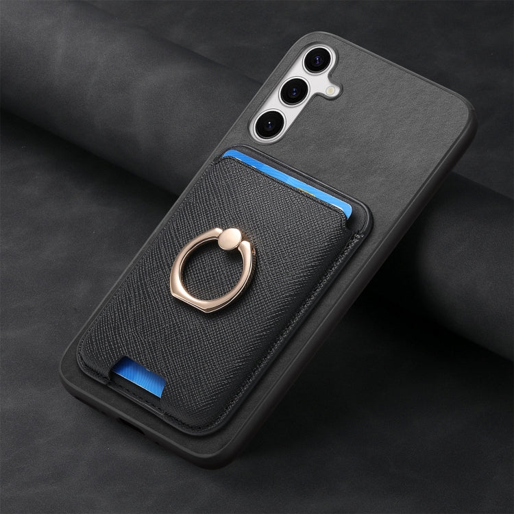 For Samsung Galaxy S24 5G Retro Cross Leather Ring Vertical Insert Card Bag MagSafe Phone Case