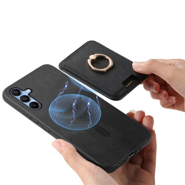 For Samsung Galaxy A15 Retro Cross Leather Ring Vertical Insert Card Bag MagSafe Phone Case