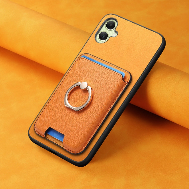 For Samsung Galaxy A05 Retro Cross Leather Ring Vertical Insert Card Bag MagSafe Phone Case