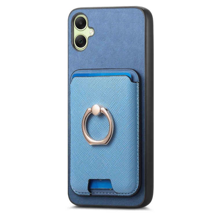 For Samsung Galaxy A05 Retro Cross Leather Ring Vertical Insert Card Bag MagSafe Phone Case