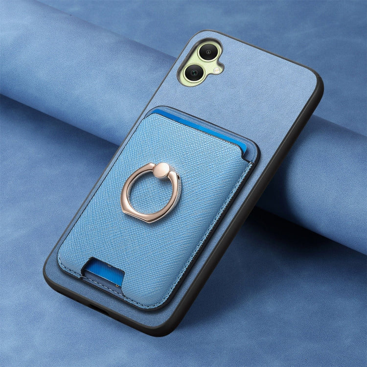 For Samsung Galaxy A05 Retro Cross Leather Ring Vertical Insert Card Bag MagSafe Phone Case