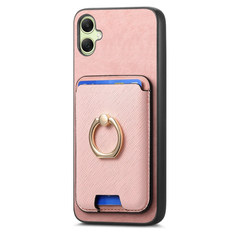 For Samsung Galaxy A05 Retro Cross Leather Ring Vertical Insert Card Bag MagSafe Phone Case