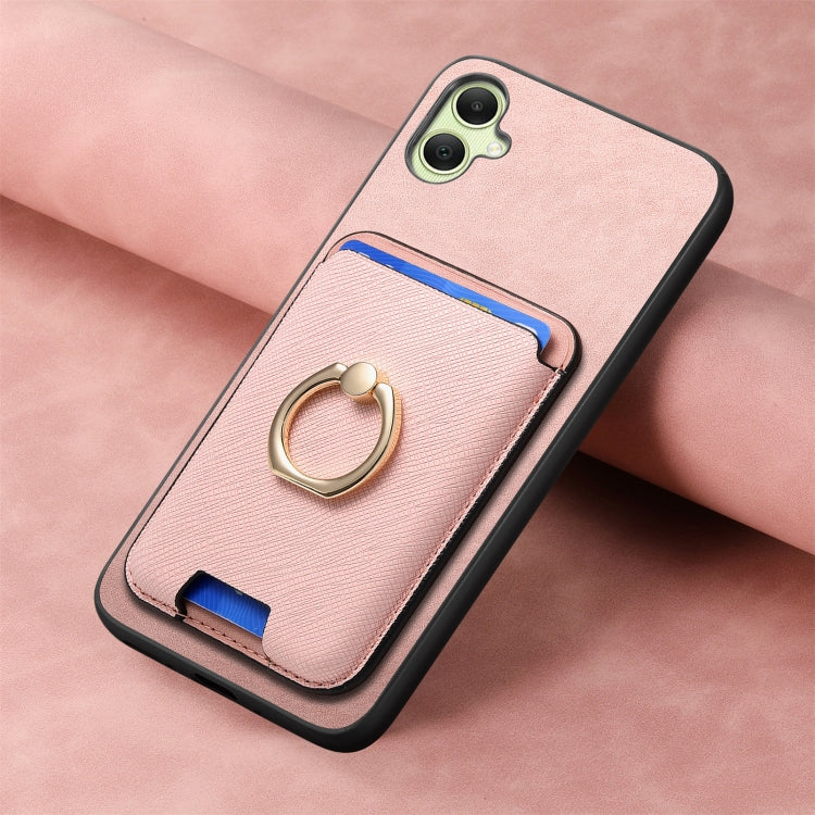 For Samsung Galaxy A05 Retro Cross Leather Ring Vertical Insert Card Bag MagSafe Phone Case