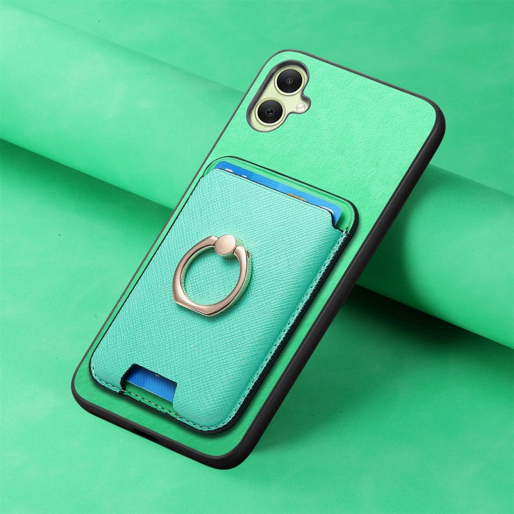For Samsung Galaxy A05 Retro Cross Leather Ring Vertical Insert Card Bag MagSafe Phone Case