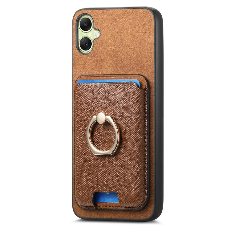 For Samsung Galaxy A05 Retro Cross Leather Ring Vertical Insert Card Bag MagSafe Phone Case