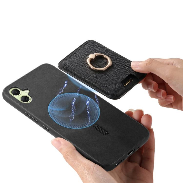 For Samsung Galaxy A05 Retro Cross Leather Ring Vertical Insert Card Bag MagSafe Phone Case