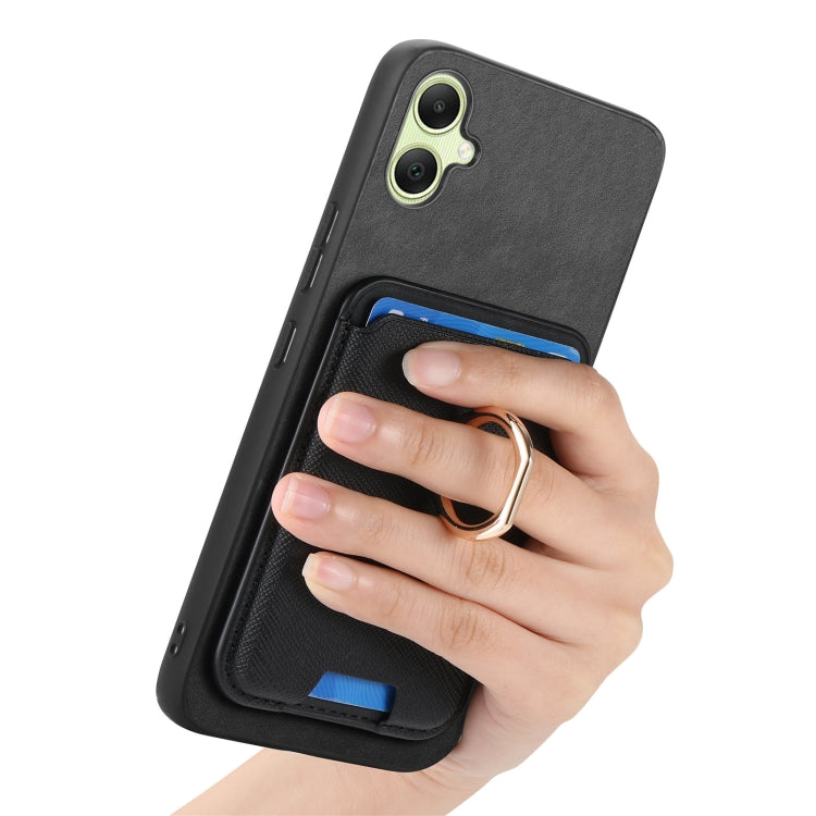For Samsung Galaxy A05 Retro Cross Leather Ring Vertical Insert Card Bag MagSafe Phone Case