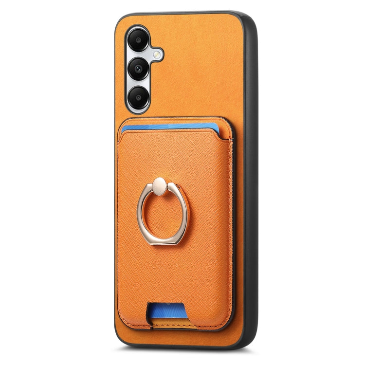 For Samsung Galaxy A05s Retro Cross Leather Ring Vertical Insert Card Bag MagSafe Phone Case