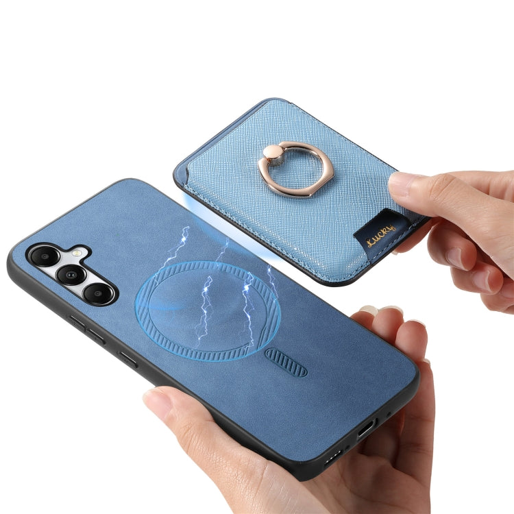 For Samsung Galaxy A05s Retro Cross Leather Ring Vertical Insert Card Bag MagSafe Phone Case