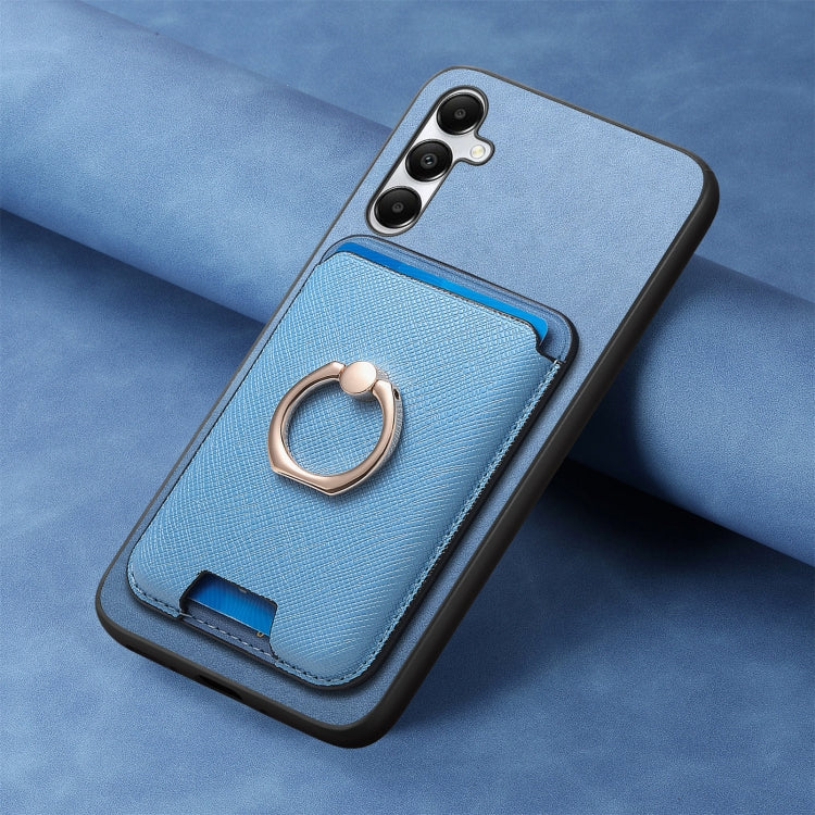 For Samsung Galaxy A05s Retro Cross Leather Ring Vertical Insert Card Bag MagSafe Phone Case
