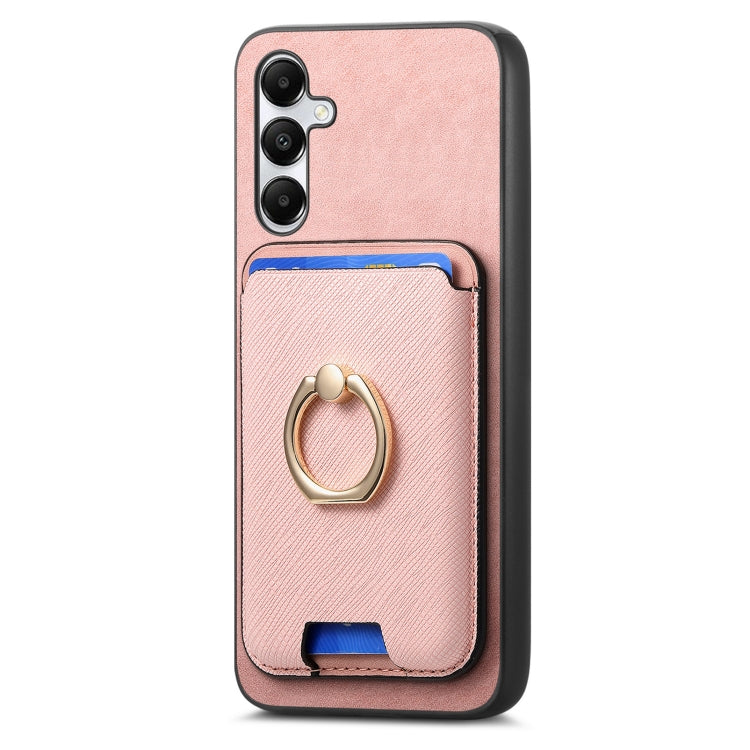 For Samsung Galaxy A05s Retro Cross Leather Ring Vertical Insert Card Bag MagSafe Phone Case