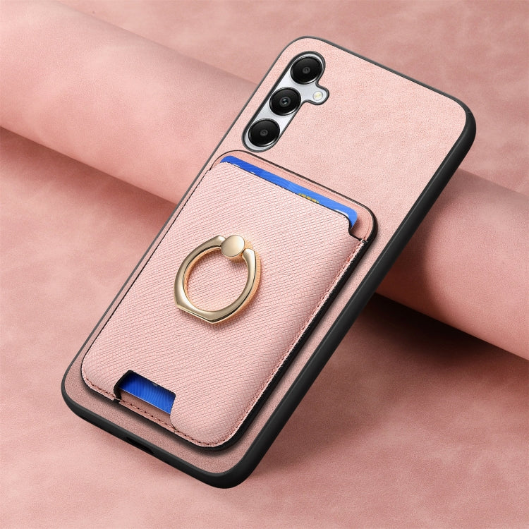 For Samsung Galaxy A05s Retro Cross Leather Ring Vertical Insert Card Bag MagSafe Phone Case