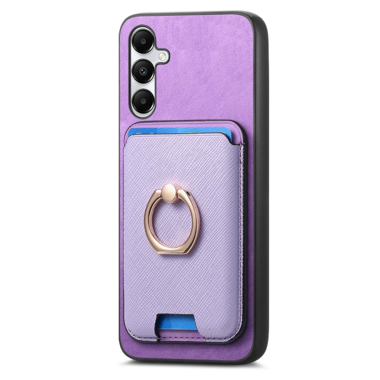 For Samsung Galaxy A05s Retro Cross Leather Ring Vertical Insert Card Bag MagSafe Phone Case