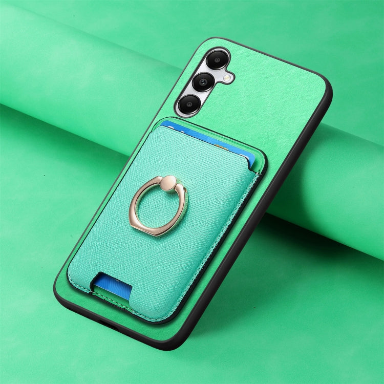 For Samsung Galaxy A05s Retro Cross Leather Ring Vertical Insert Card Bag MagSafe Phone Case