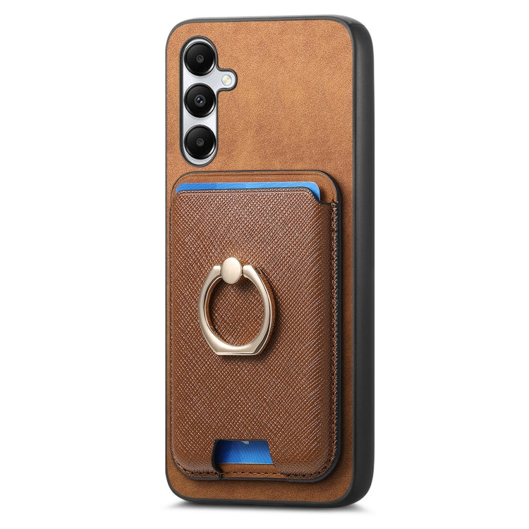 For Samsung Galaxy A05s Retro Cross Leather Ring Vertical Insert Card Bag MagSafe Phone Case