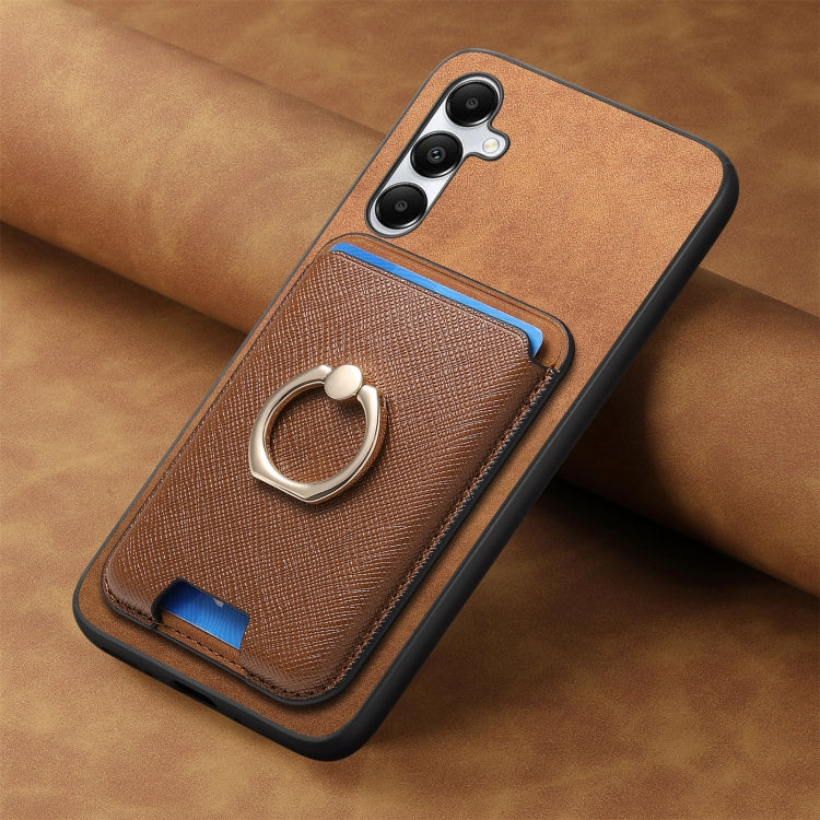 For Samsung Galaxy A05s Retro Cross Leather Ring Vertical Insert Card Bag MagSafe Phone Case