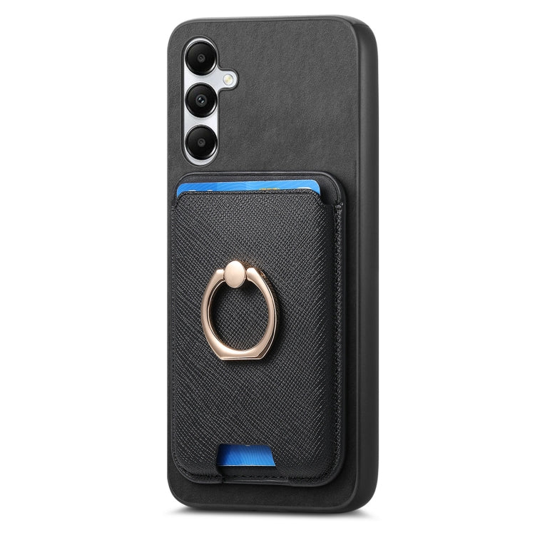 For Samsung Galaxy A05s Retro Cross Leather Ring Vertical Insert Card Bag MagSafe Phone Case