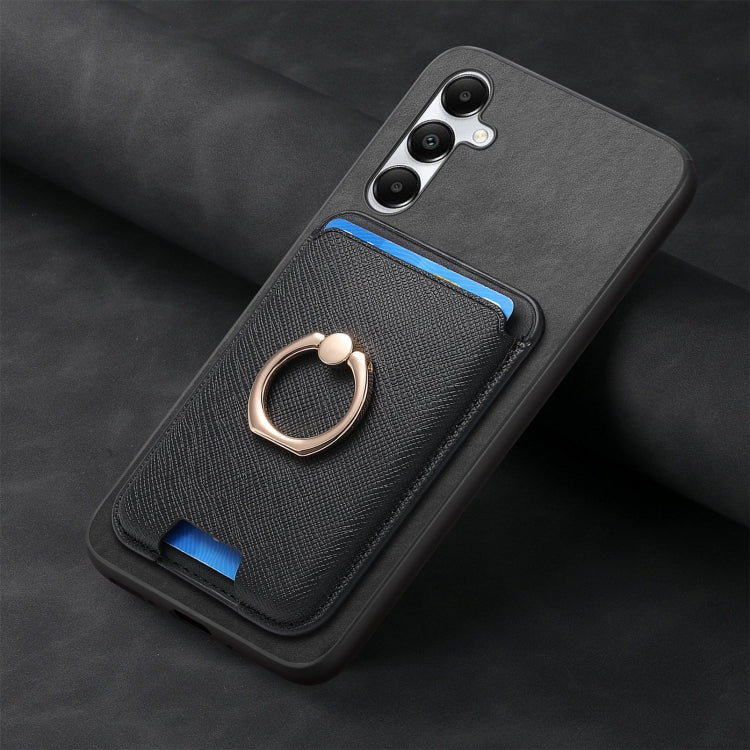 For Samsung Galaxy A05s Retro Cross Leather Ring Vertical Insert Card Bag MagSafe Phone Case
