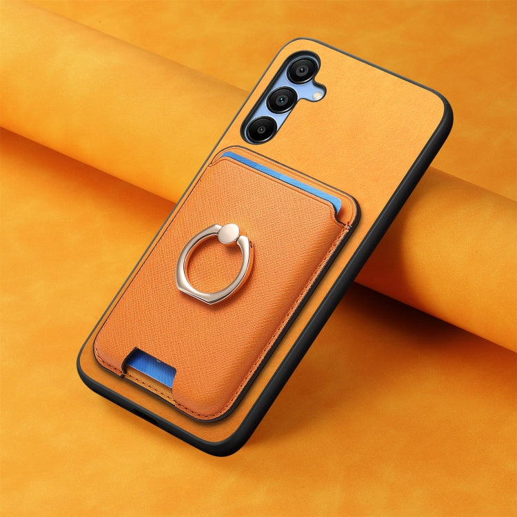 For Samsung Galaxy A25 Retro Cross Leather Ring Vertical Insert Card Bag MagSafe Phone Case