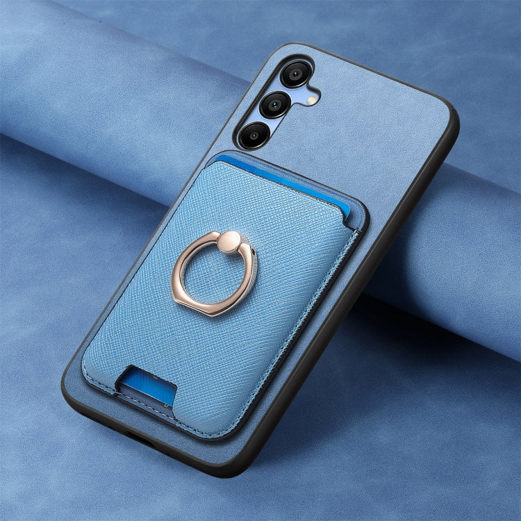 For Samsung Galaxy A25 Retro Cross Leather Ring Vertical Insert Card Bag MagSafe Phone Case