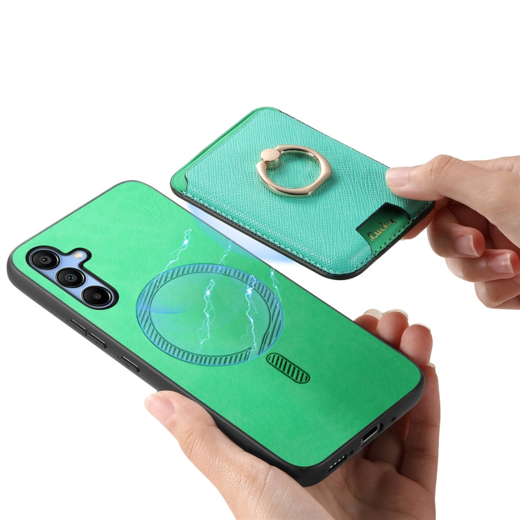 For Samsung Galaxy A25 Retro Cross Leather Ring Vertical Insert Card Bag MagSafe Phone Case