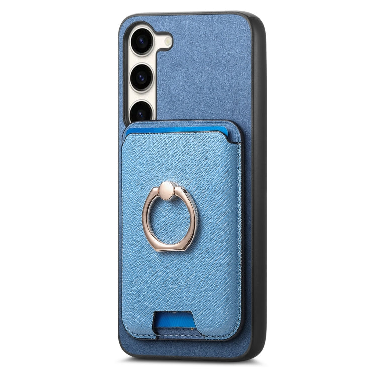 For Samsung Galaxy S23 FE 5G Retro Cross Leather Ring Vertical Insert Card Bag MagSafe Phone Case