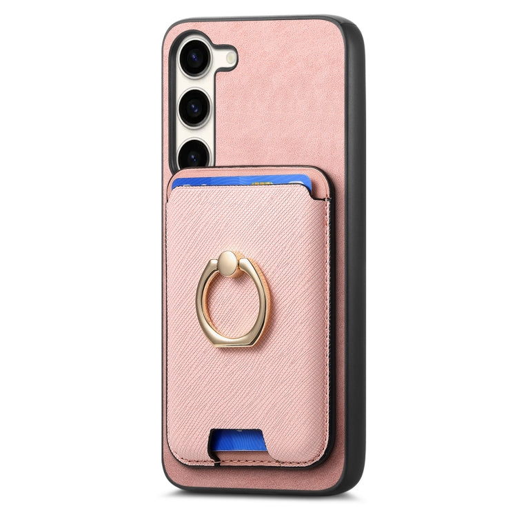 For Samsung Galaxy S23 FE 5G Retro Cross Leather Ring Vertical Insert Card Bag MagSafe Phone Case