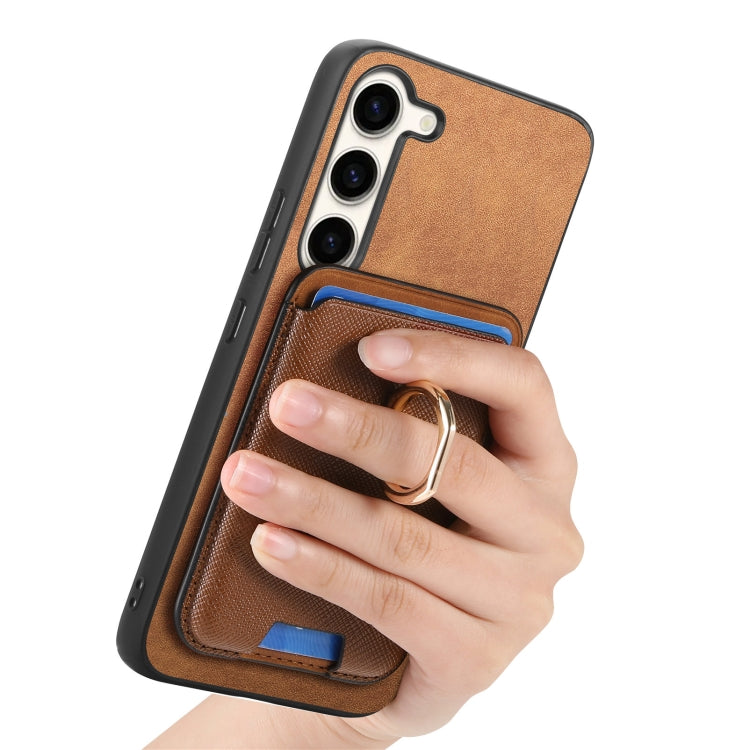 For Samsung Galaxy S23 FE 5G Retro Cross Leather Ring Vertical Insert Card Bag MagSafe Phone Case