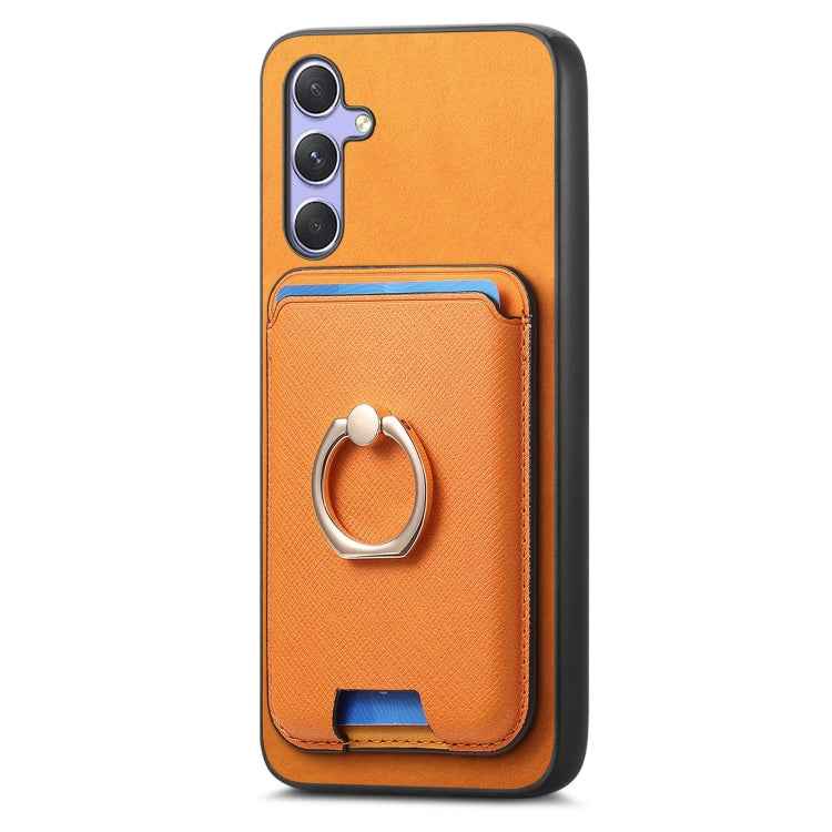 For Samsung Galaxy A24 5G Retro Cross Leather Ring Vertical Insert Card Bag MagSafe Phone Case