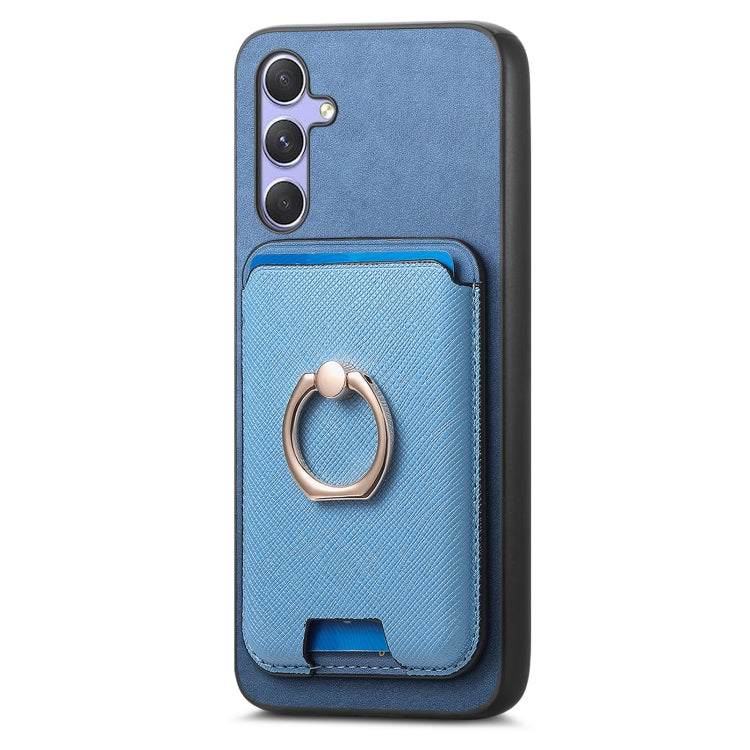 For Samsung Galaxy A24 5G Retro Cross Leather Ring Vertical Insert Card Bag MagSafe Phone Case