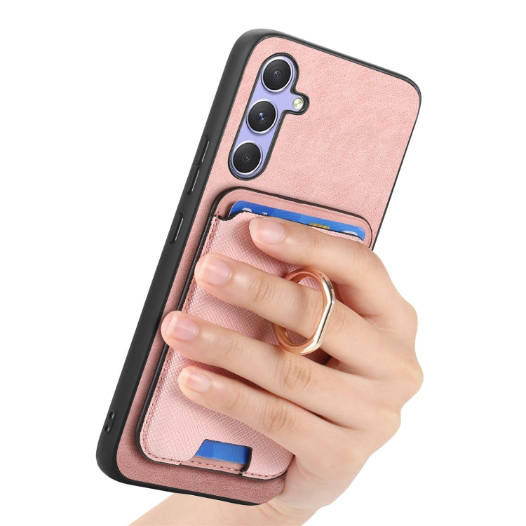 For Samsung Galaxy A24 5G Retro Cross Leather Ring Vertical Insert Card Bag MagSafe Phone Case
