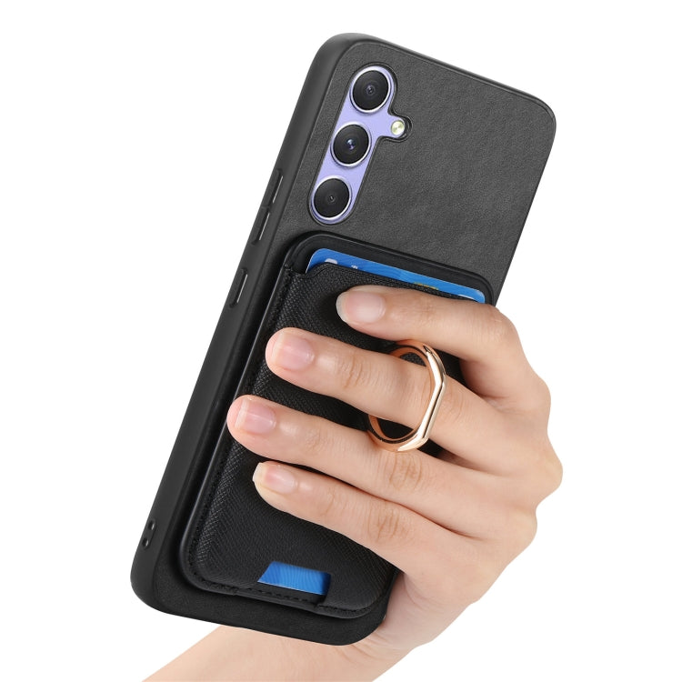 For Samsung Galaxy A24 5G Retro Cross Leather Ring Vertical Insert Card Bag MagSafe Phone Case