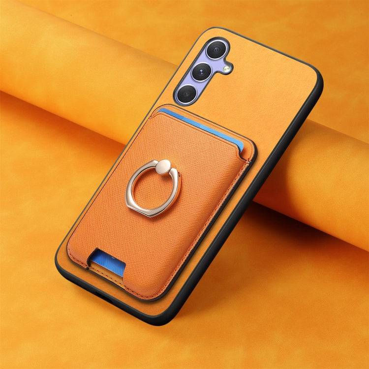 For Samsung Galaxy A54 5G Retro Cross Leather Ring Vertical Insert Card Bag MagSafe Phone Case