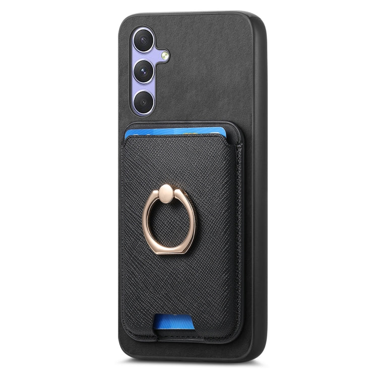 For Samsung Galaxy A54 5G Retro Cross Leather Ring Vertical Insert Card Bag MagSafe Phone Case