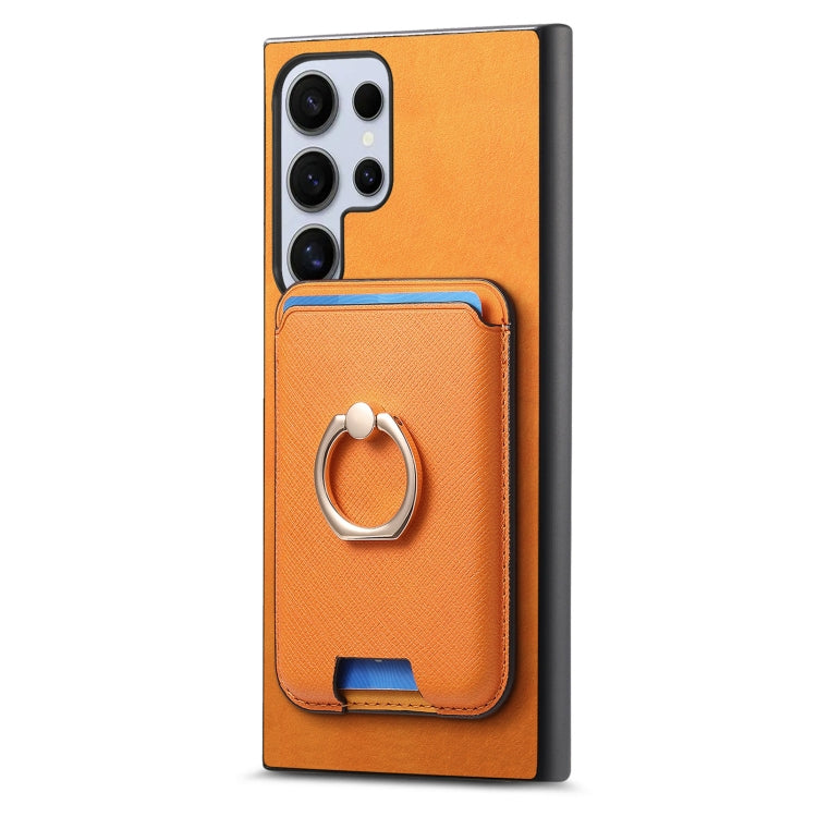 For Samsung Galaxy S23 Ultra 5G Retro Cross Leather Ring Vertical Insert Card Bag MagSafe Phone Case
