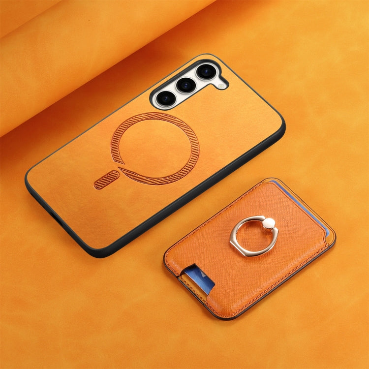 For Samsung Galaxy S23 5G Retro Cross Leather Ring Vertical Insert Card Bag MagSafe Phone Case