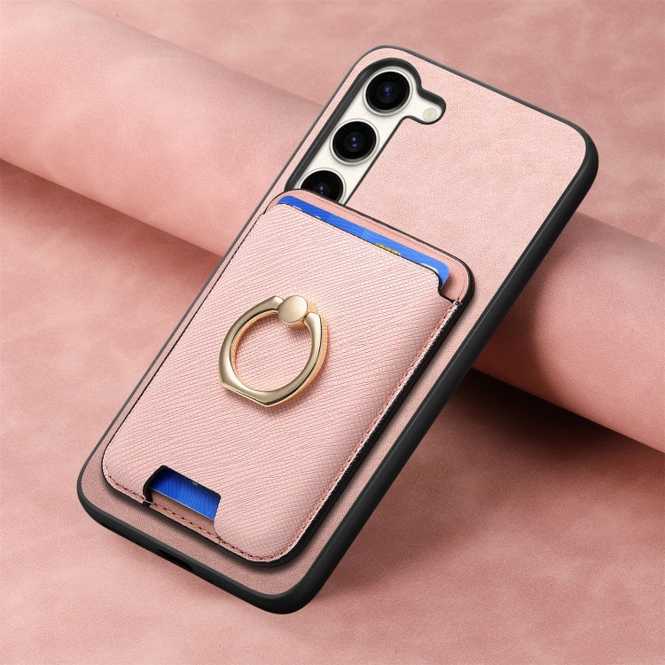 For Samsung Galaxy S23 5G Retro Cross Leather Ring Vertical Insert Card Bag MagSafe Phone Case
