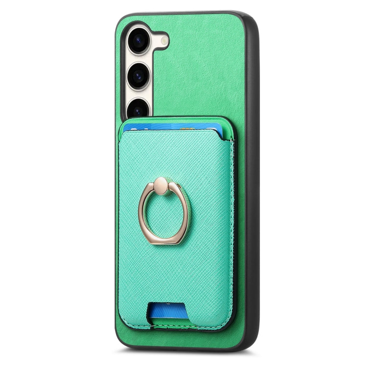 For Samsung Galaxy S23 5G Retro Cross Leather Ring Vertical Insert Card Bag MagSafe Phone Case