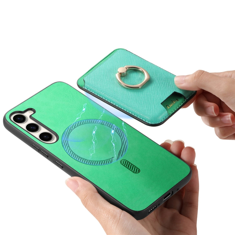 For Samsung Galaxy S23 5G Retro Cross Leather Ring Vertical Insert Card Bag MagSafe Phone Case