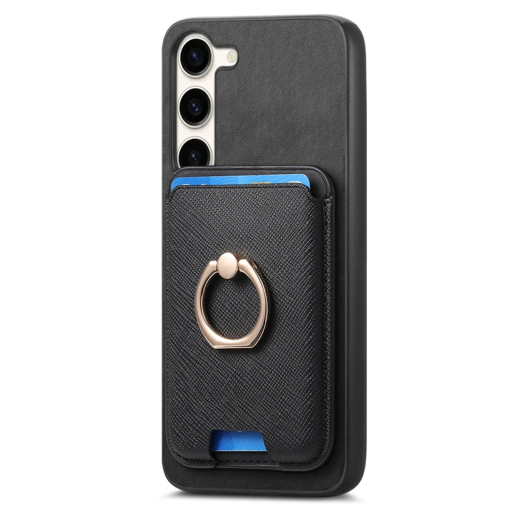 For Samsung Galaxy S23 5G Retro Cross Leather Ring Vertical Insert Card Bag MagSafe Phone Case