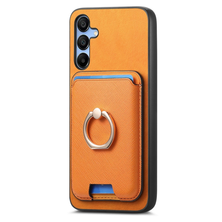 For Samsung Galaxy A16 Retro Cross Leather Ring Vertical Insert Card Bag MagSafe Phone Case