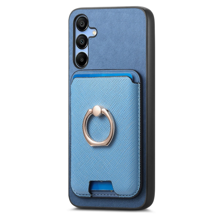 For Samsung Galaxy A16 Retro Cross Leather Ring Vertical Insert Card Bag MagSafe Phone Case