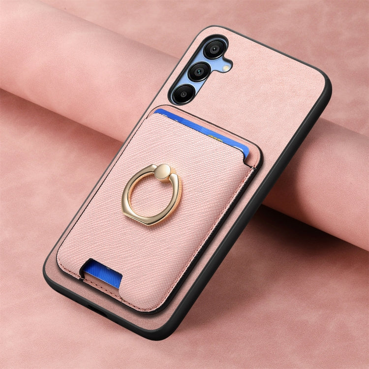 For Samsung Galaxy A16 Retro Cross Leather Ring Vertical Insert Card Bag MagSafe Phone Case