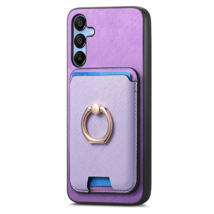 For Samsung Galaxy A16 Retro Cross Leather Ring Vertical Insert Card Bag MagSafe Phone Case