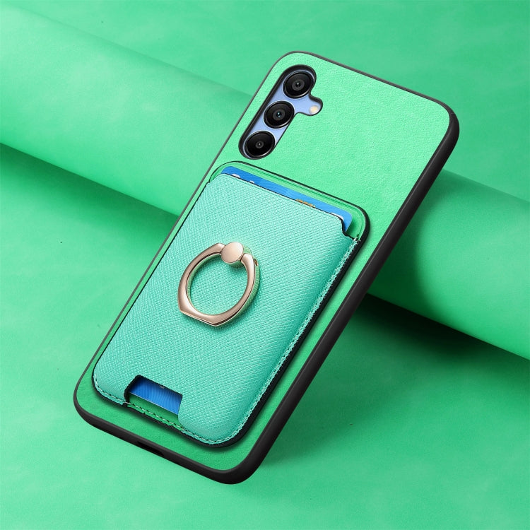 For Samsung Galaxy A16 Retro Cross Leather Ring Vertical Insert Card Bag MagSafe Phone Case