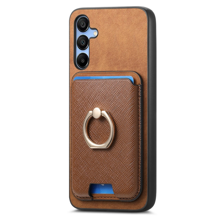 For Samsung Galaxy A16 Retro Cross Leather Ring Vertical Insert Card Bag MagSafe Phone Case
